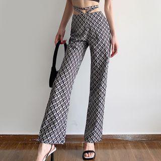 Print High-waist Straight Leg Pants