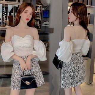 Off-shoulder Puff-sleeve Top White - One Size