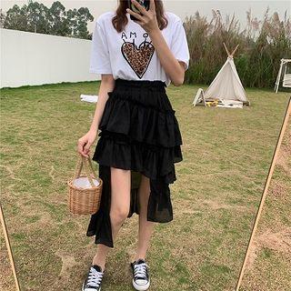 Leopard Short-sleeve T-shirt / Irregular Skirt