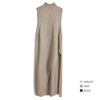 Mock-turtleneck Sleeveless Slit Maxi Knit Dress