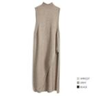 Mock-turtleneck Sleeveless Slit Maxi Knit Dress