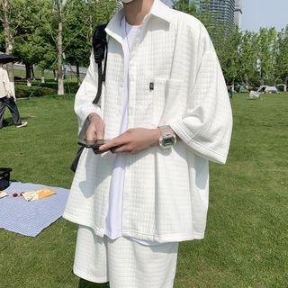 Set: Elbow-sleeve Textured Shirt + Shorts
