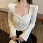 Two Tone Square-neck Knit Crop Top
