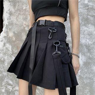 Buckled Pleated Mini Skirt