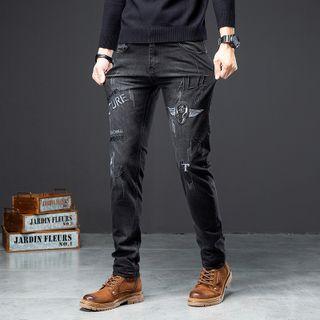 Lettering Straight Leg Jeans (various Designs)