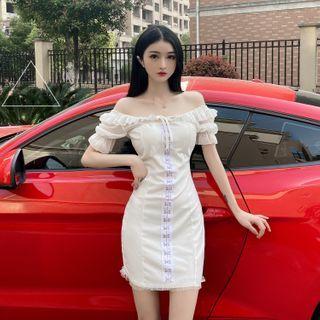 Ruffle Trim Short-sleeve Mini Bodycon Dress