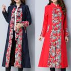 Printed Frog-button A-line Jacket
