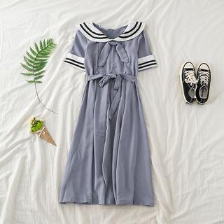 Sailor Collar Tie-waist A-line Dress