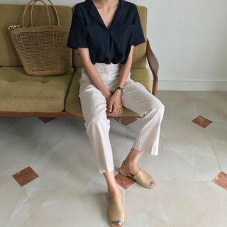 Linen Blend High-waist Pants