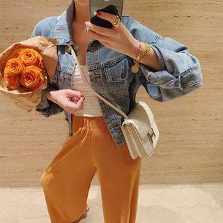 Frayed Denim Jacket As Shown In Figure - One Size