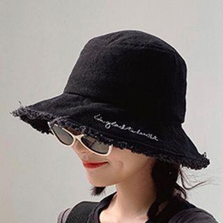Fringed Embroidered Lettering Bucket Hat