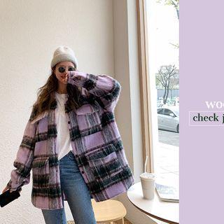 Fuzzy Plaid Shirt Jacket Violet - One Size