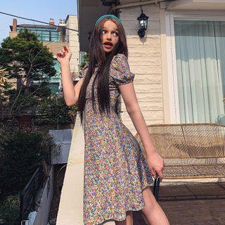 Puff-sleeve A-line Floral Minidress