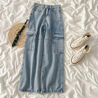 Mid Waist Wide Leg Cargo Jeans