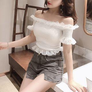 Short-sleeve Ruffled Lace Trim Top