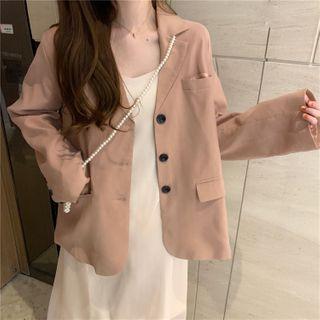 Button Blazer / Spaghetti Strap Midi Dress