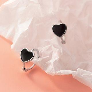 Heart Hoop Earring 1 Pair - Silver & Black - One Size