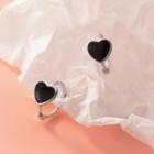 Heart Hoop Earring 1 Pair - Silver & Black - One Size