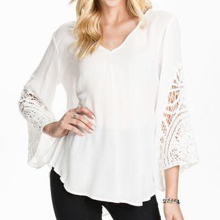 Lace Panel 3/4-sleeve V-neck Chiffon Top