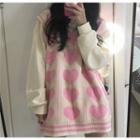 Heart Print Sweater Vest Pink - One Size