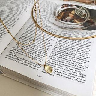 925 Sterling Silver Layer Necklace L214 - 2 Layer - Bead - Gold - One Size