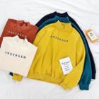Lettering Embroidered Mock-neck Long-sleeve Top