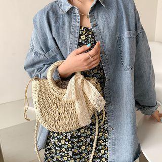 Woven Lace Trim Crossbody Bag