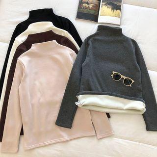 Plain Stand-collar Fleece Long-sleeve Top