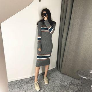 Long-sleeve Sweater Dress Gray - One Size