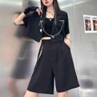 Short-sleeve Chained Cropped Jacket / Chained Wide Leg Shorts