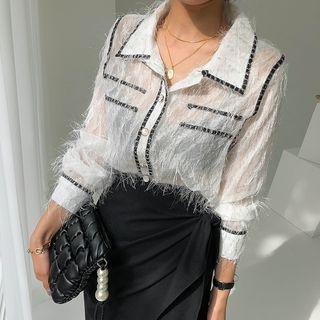 Contrast-piping Fringed Shirt