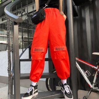 Lettering Print Cargo Pants Orange - One Size