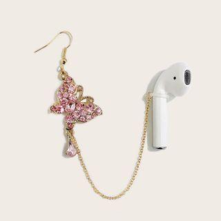 Rhinestone Butterfly Airpods Retainer Earring 1 Pc - Gold - One Size