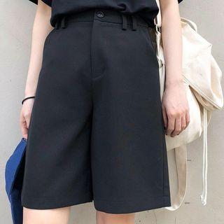 Plain High-waist Straight-leg Shorts