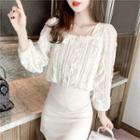 Square Neck Puff Sleeve Lace Blouse