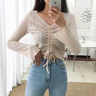 Long-sleeve Crinkled T-shirt Almond - One Size