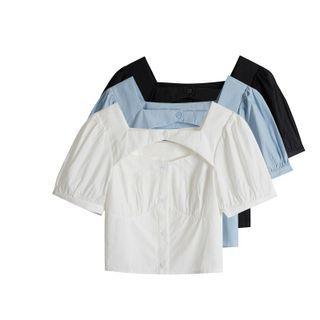 Short Sleeve Keyhole Crop Blouse
