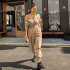 Pocket-front Shirtwaist Jogger Jumpsuit With Belt