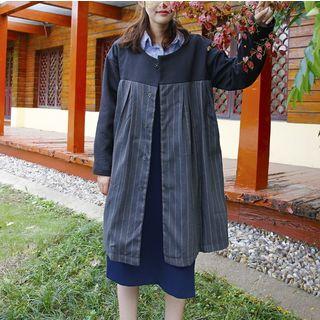 Color Block Buttoned Jacket Black - One Size