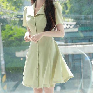 Collared Slim Midi A-line Dress