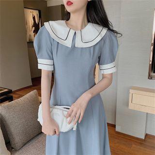 Peter Pan Collar Puff-sleeve Midi Dress