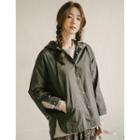 Snap-button Hooded Shirt Jacket