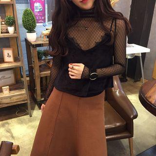 Set: Sheer Long-sleeve Top + Velvet Camisole Top