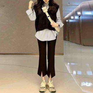 Plain Shirt / Sweater Vest / Boor Cut Pants / Set