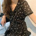 Short-sleeve Floral Mini Dress Black - One Size