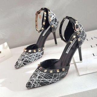 Studded Pointed-toe High Heel Dorsay Pumps