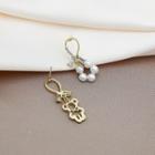 Asymmetrical Faux Pearl Bear Drop Earring E4223 - 1 Pair - Gold - One Size