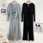 Set: Drawstring Camisole Top + Asymmetrical Light Jacket + Wide-leg Pants