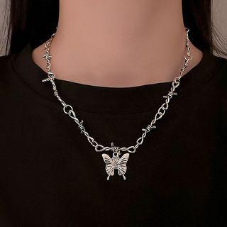 Butterfly Heart Necklace Silver - One Size
