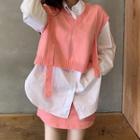 Plain Shirt / V-neck Knit Vest / Mini A-line Skort
